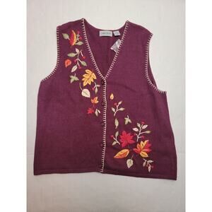 Vintage Cabin Creek Fall Leaves Knit Sweater Vest 2XL Farmhouse Grandma Cottage